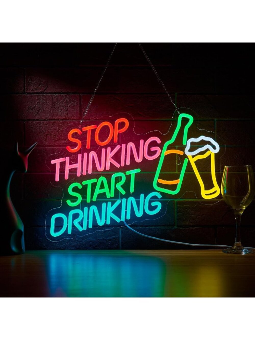 Stop Thinking Start Drinking Neon Sign Multicolor Dimmable LED Neon Sign for Bar